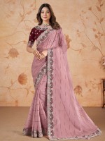 Lavender Pink Organza Saree